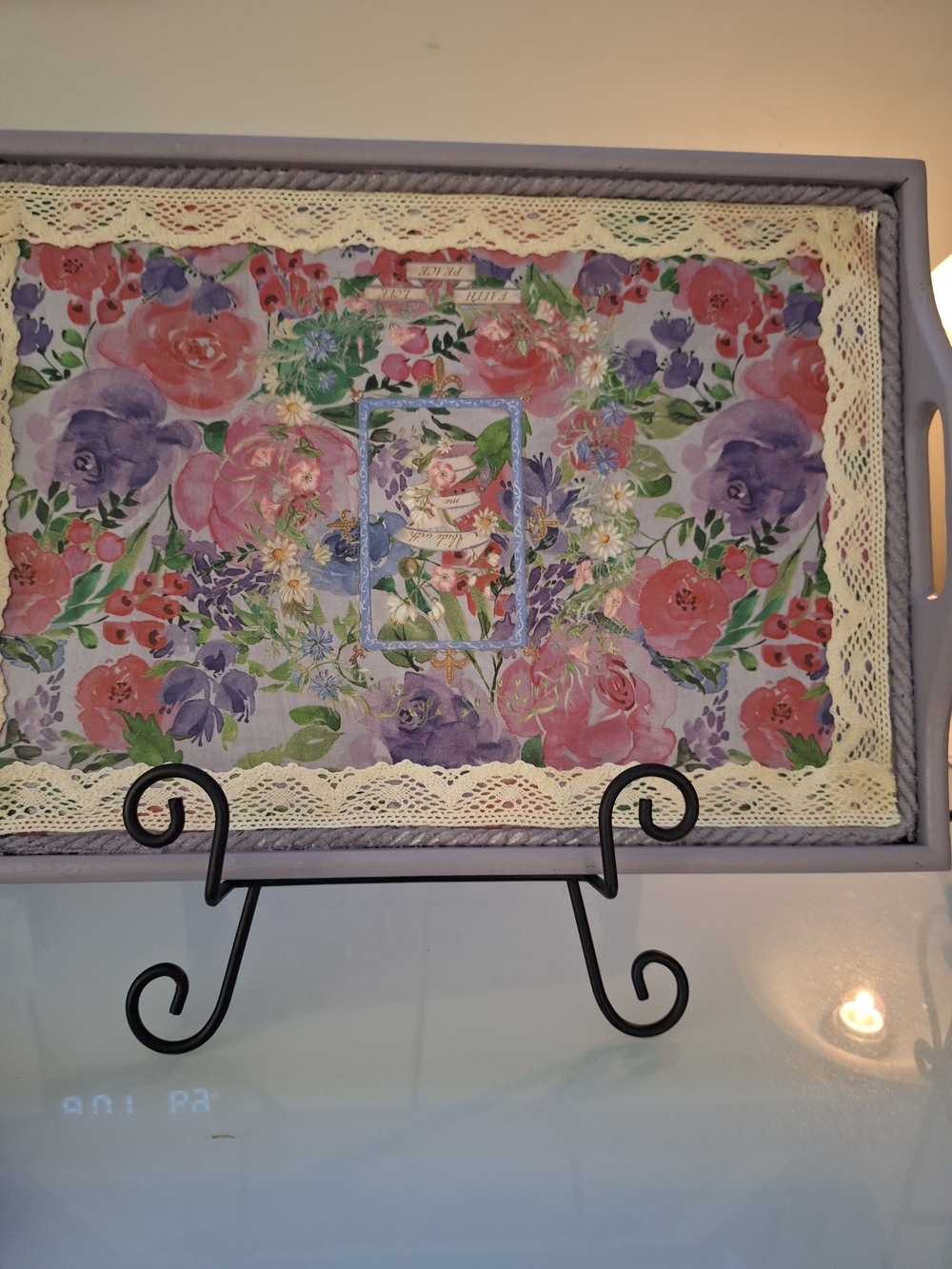 Floral Lavender and Pink Decorative Serving Tray - Unbranded
